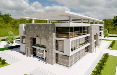 Güzel Yeni Çağdaş Ticaret Ofisi Binası. 3B Hazırlama.