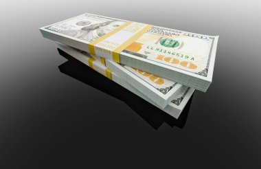 Siyah Yansıtıcı Yüzeyde Yüz Dolarlık Yığınla Otuz Bin Dolarlık Yığın.