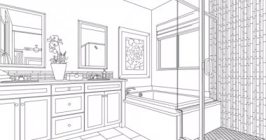 Çizim Öncesi ve Sonrası Tamamlanmış Özel Özel Banyo Çizim Planları Altında.