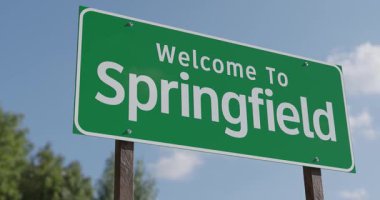 Springfield, Illinois 'e Hoş Geldiniz Mavi Gök ve Bulutlara Karşı Yeşil Yol İşareti.