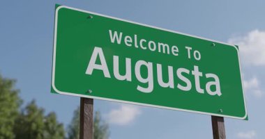 Augusta, Maine Green Road Tabelasına Hoş Geldiniz Mavi Gök ve Bulutlara Karşı Birleşik Devletler Başkenti Serisi.