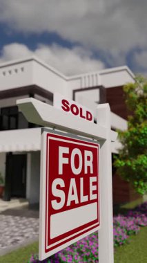 Yeni Çağdaş Ev 'in önünde satılık emlak tabelası.