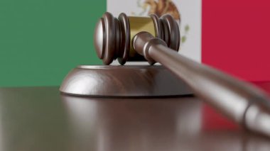 Tahta Gavel Meksika Bayrağının Önündeki Masada Dinleniyor.