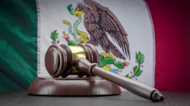 Tahta Gavel Meksika Bayrağının Önündeki Masada Dinleniyor.