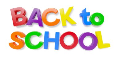 Plastik Manyetik Harfler Okula Dönüş Sözcüğünü Beyaz Arkaplanda İzole Edilmiş Damla Gölgesi ile Yazıyor.