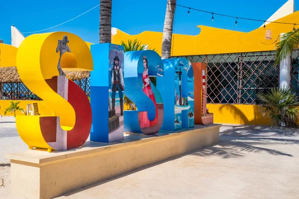 Colorful Sign Beach Town Sisal Yucatan Mexico 스톡 사진