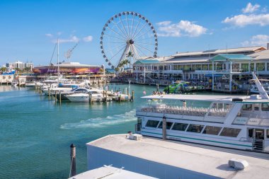 MIAMI,USA - FEBRUARY 3,2023 : The Bayside Marketplace in Miami on a sunny summer day