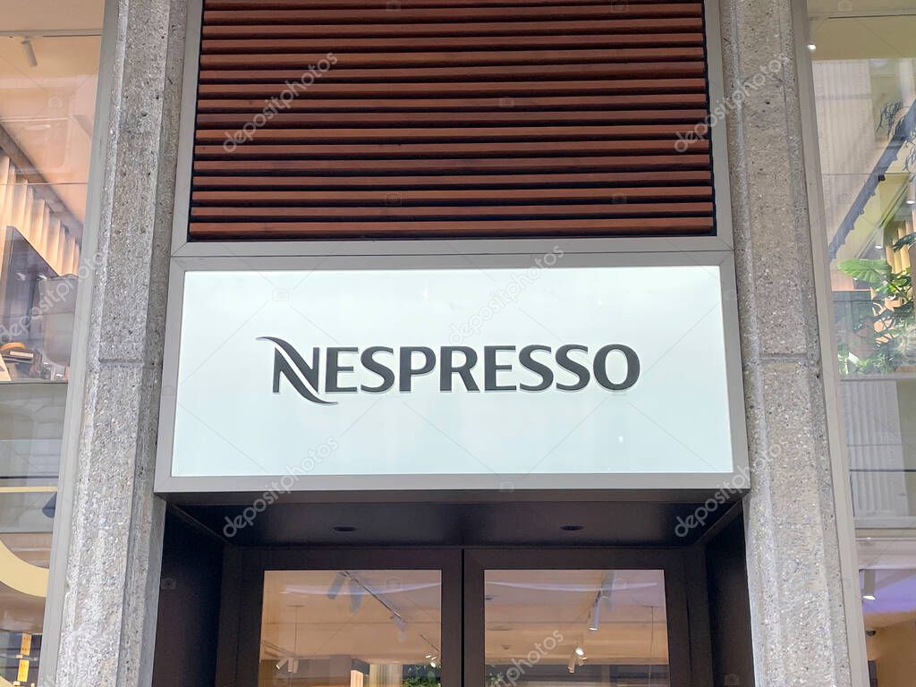 Geneva, Switzerland - Jan 13 2023: Nespresso shop in Geneva. Nespresso is a brand of Nestl, selling high quality machines and espresso.