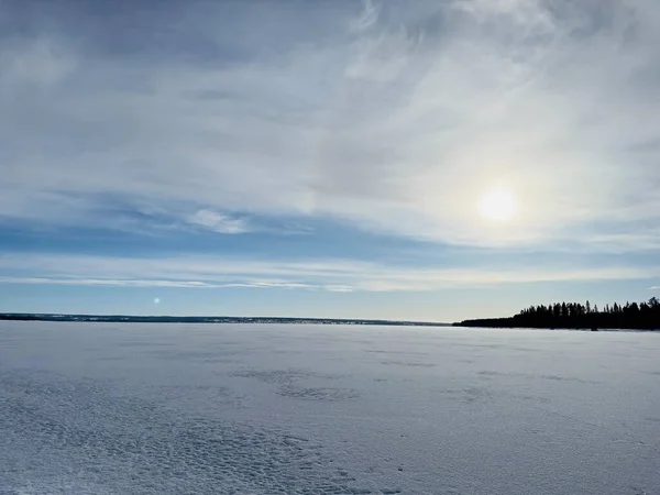 Зимний Пейзаж Ледяной Дороги Севере Швеции — стоковое фото