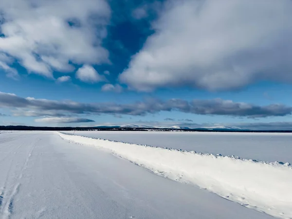 Zimní Krajina Ledové Cesty Severním Švédsku — Stock fotografie