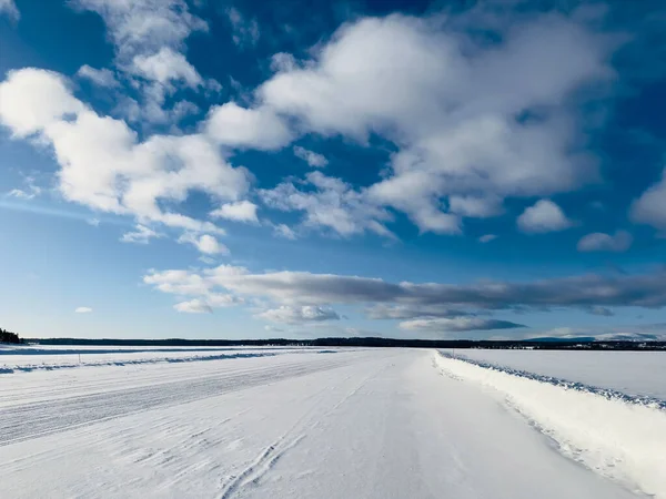 Zimní Krajina Ledové Cesty Severním Švédsku — Stock fotografie