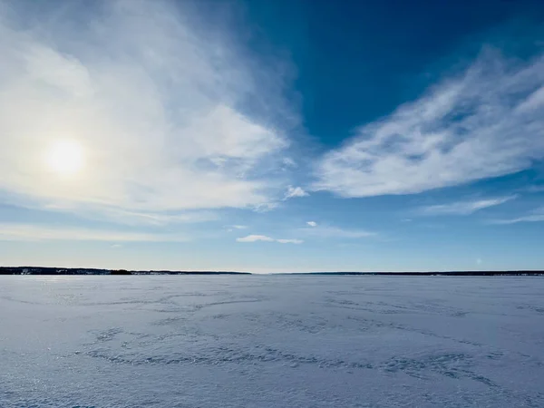 Winter Landscape Frozen Lake North Sweden Stock Image