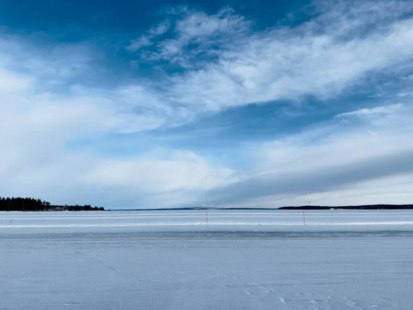 Zimní Krajina Ledové Cesty Severu Švédska — Stock fotografie
