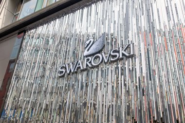 Tokyo, Japan - April 2 2018: Swarovski store logo. Swarovski is an Austrian producer of glass based in Wattens, Austria.	