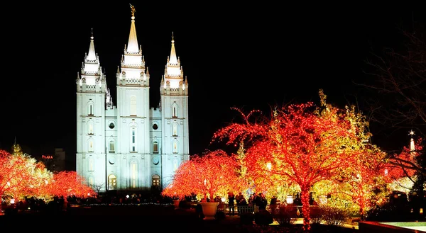 Salt Lake City Tempio Mormone Luci Natale Dicembre Utah — Foto Stock