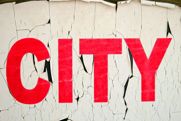 城市红字旧的纹理风化标志 — 图库照片