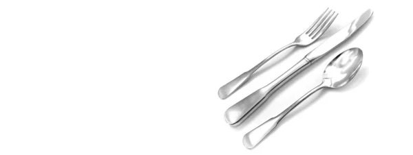 刀的叉子和勺子银器与白色背景 — 图库照片