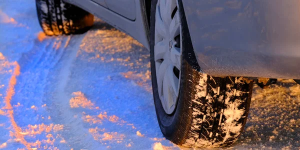 Snow Tracks Car Tires Driving Snow Winter — Stock fotografie