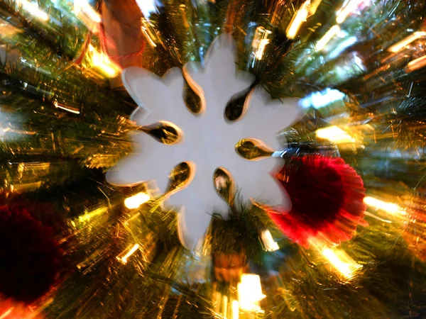 Christmas Tree Star Decoration Zoom Motion — Stock Photo, Image