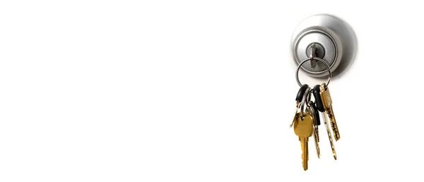 Sleutels Slot Hangend Aan Deurknop Deurknop Voor Veiligheid Beveiliging — Stockfoto