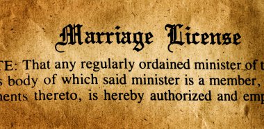 Marriage license form application to be married legally on old worn weathered paper clipart