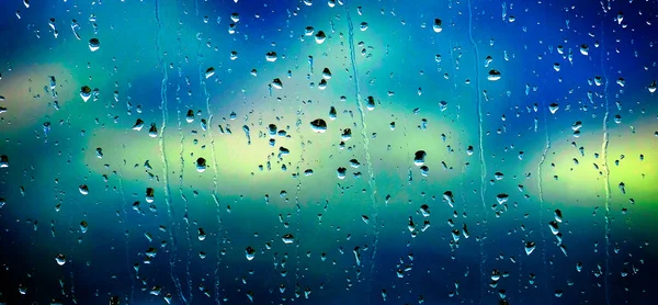 Rain Drops Drips Water Wet Window Glass — Stock Photo, Image