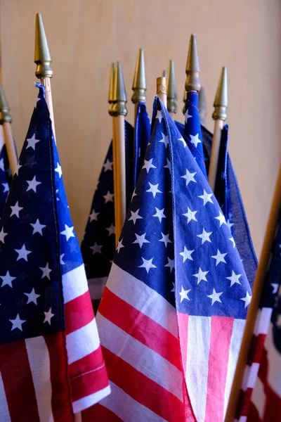 Many American Flags Together Showing Patriotist National Pride Freedom Democracy — Stock Photo, Image