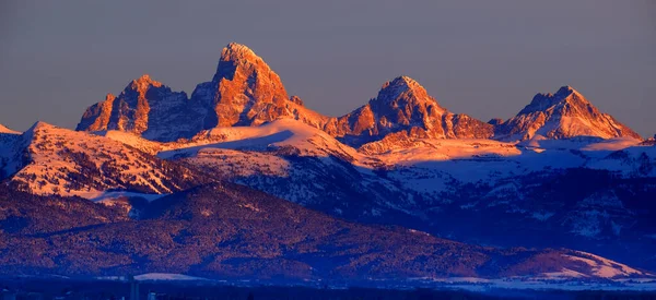 Tetones Cordillera Los Tetones Invierno Con Nieve Árboles Reflejo Luz —  Fotos de Stock