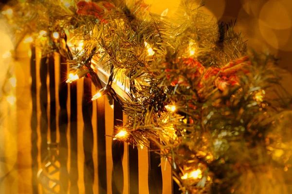 Decorações Natal Luzes Quentes Brilhantes Celebração Vermelha Verde — Fotografia de Stock