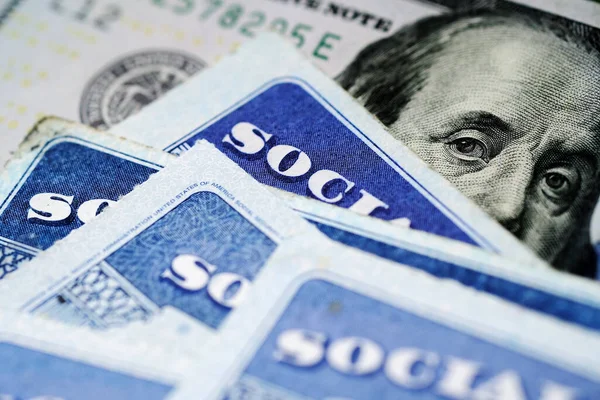 Кілька Карток Соціального Страхування Сша Сто Доларів Сша 100 Доларів — стокове фото
