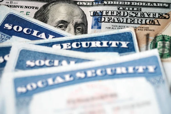 Vários Cartões Segurança Social Estados Unidos Cem Dólares Conta 100 — Fotografia de Stock