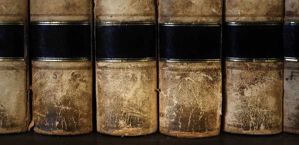 Old Leather Law Books Lawbooks Stacked Shelf — Fotografia de Stock