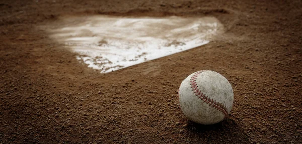 Old Leather Baseball Dirt Field Home Plate Base — ストック写真
