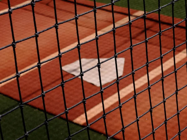 Бейсбольная Площадка Ограждения Домашней Плитой Разминки Питчинга — стоковое фото