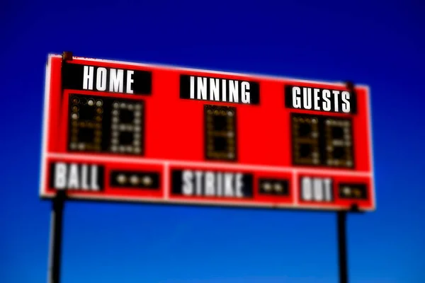Scoreboard Beisebol Com Detalhes Pontuação Bola Greve Entradas Foco Seletivo — Fotografia de Stock