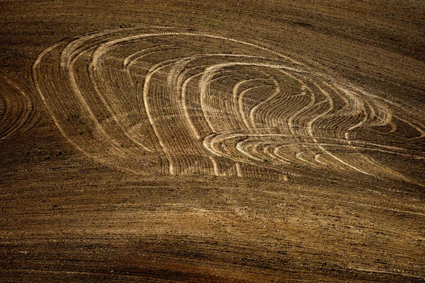 Rolling Plowed Farm Field Furrows Marks Rows Texture — Stock Photo, Image
