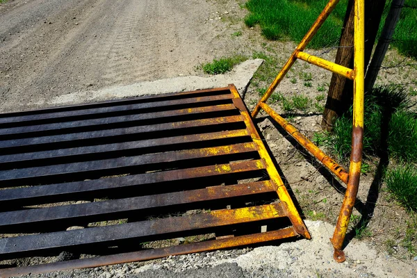 Rusted Old Cattle Crossing Grate Old Country Road Stock Photo