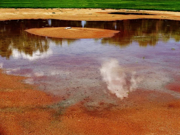 Flooded Baseball Diamond Base Ball Field Rain Flooding — Stock Photo, Image