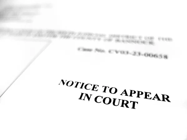 Закрытие Судебной Подачи Юридического Документа Уведомление Обращения Суд — стоковое фото
