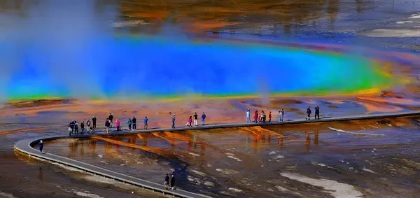 Grand Prismatic Spring Yellowstone National Park Steam Rising — Stock Photo, Image