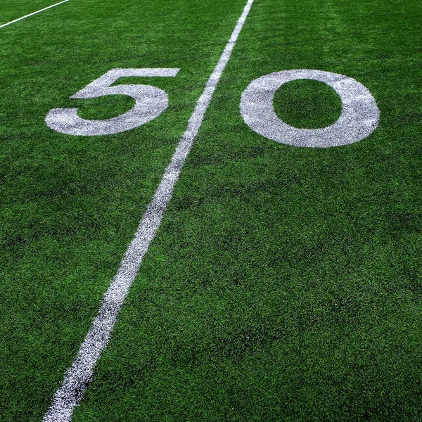 Football Field Green Grass White Yard Markers Touchdown Competition Game — Stock Photo, Image