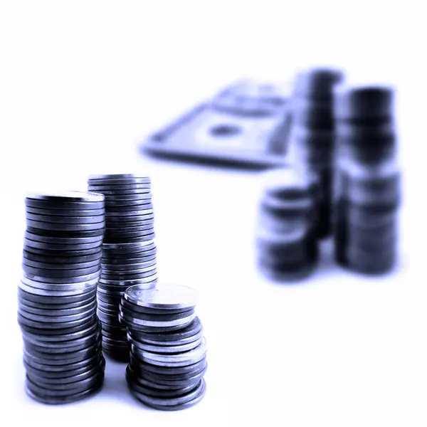 Stacks Coins Money Representing Savings Wealth Isolated White — Stock Photo, Image