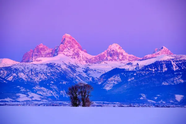 Teton Pohoří Idaho Strana Západ Slunce Alpen Záře Růžová Oranžová — Stock fotografie