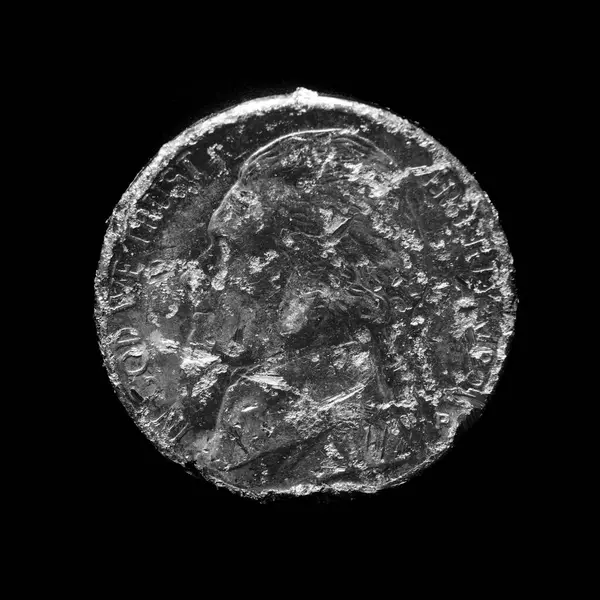 Текстура Старого Грубого Носіння Nickel Монета Гроші Срібло Ліцензійні Стокові Зображення