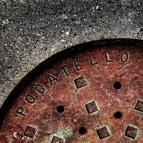 Old Man Hole Cover Iron Top Industrial Pocatello — Stock Photo, Image