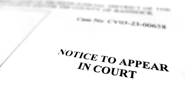 Encerramento Processo Judicial Aviso Para Comparecer Perante Tribunal — Fotografia de Stock