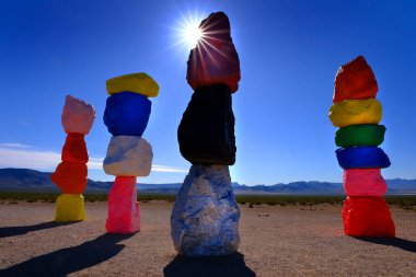 Detail of Seven Magic Mountains colorful rock sculpture art installation in Las Vegas in the Desert clipart