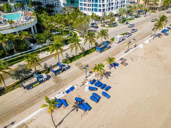 Fort Lauderdale Beach Mattina Dopo Uragano Nicole Con Squadre Pulizia — Foto Stock