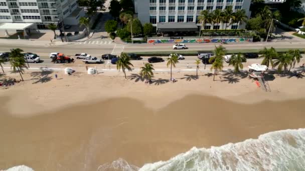 Aerial Lateral Rörelse Video Strand Erosion Efter Orkanen Nicole — Stockvideo