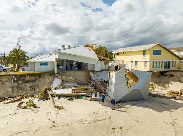 Beach Homes Collapse Aftermath Hurricane Nicole Daytona Florida — Stock Photo, Image